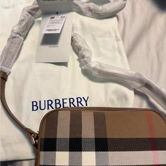 Burberry Handbags - Burberry Check Crossbody Bag in Tan, Black & White